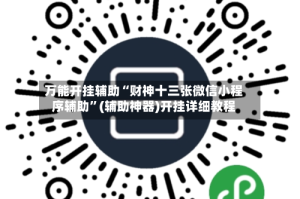 万能开挂辅助“财神十三张微信小程序辅助”(辅助神器)开挂详细教程