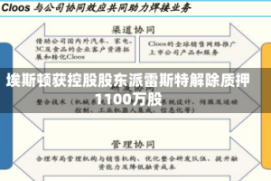 埃斯顿获控股股东派雷斯特解除质押1100万股