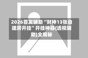 2026首发辅助“财神13张自建房开挂”开挂神器{透视辅助}全揭秘