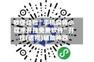 秒懂经验“手机麻将小程序开挂免费软件”开挂(透视)辅助神器