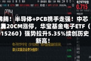 沸腾！半导体+PCB携手走强！中芯世界触及20CM涨停，华宝基金电子ETF（515260）强势拉升5.35%续创历史新高！