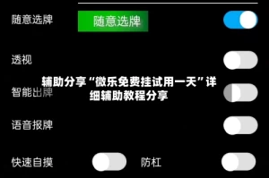 辅助分享“微乐免费挂试用一天”详细辅助教程分享