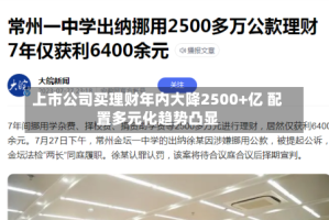 上市公司买理财年内大降2500+亿 配置多元化趋势凸显
