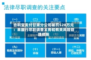 合利宝支付甘肃分公司被罚528万元：未履行尽职调查义务和有关风险管理措施