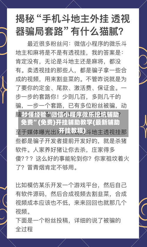 秒懂经验“微信小程序微乐挖坑辅助免费”(免费)开挂辅助教学(最新辅助开挂教程)-第1张图片