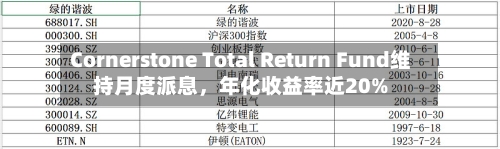 Cornerstone Total Return Fund维持月度派息，年化收益率近20%-第1张图片