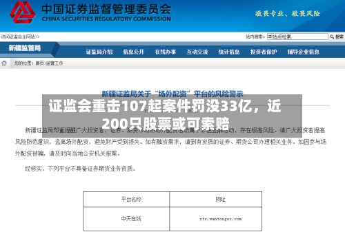 证监会重击107起案件罚没33亿	，近200只股票或可索赔-第1张图片