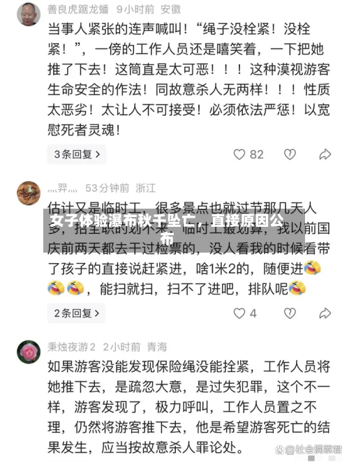 女子体验瀑布秋千坠亡，直接原因公布-第1张图片