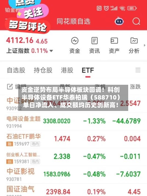 资金逆势布局半导体板块回调！科创半导体设备ETF华泰柏瑞（588710）单日净流入、成交额均历史创新高！-第1张图片